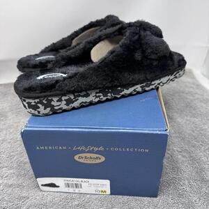 Dr. Scholl's black faux fur slides Size US 10 #loungewear #cozy